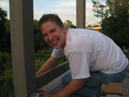 Cathy working on the railings