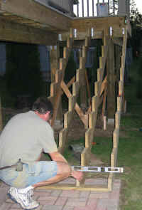Tim ensures the stringers are level.